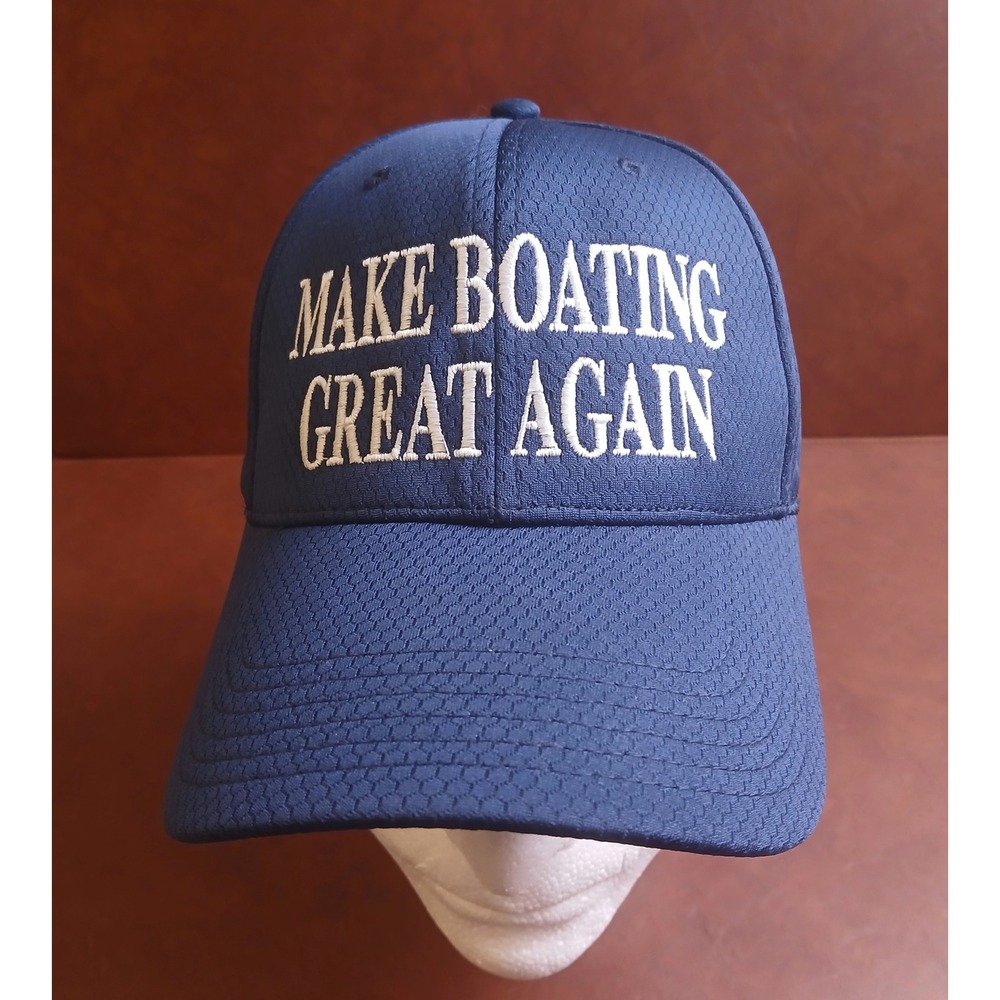 Solace Boats Make Boating Great Again Navy Blue Textured Performance Hat Cap